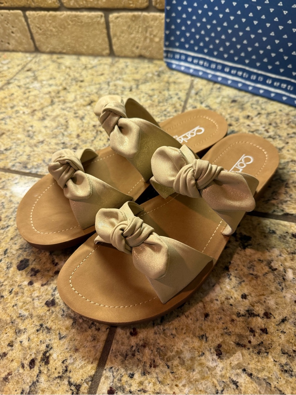 Corkys Gold Bow Double-Strap Slide Sandals